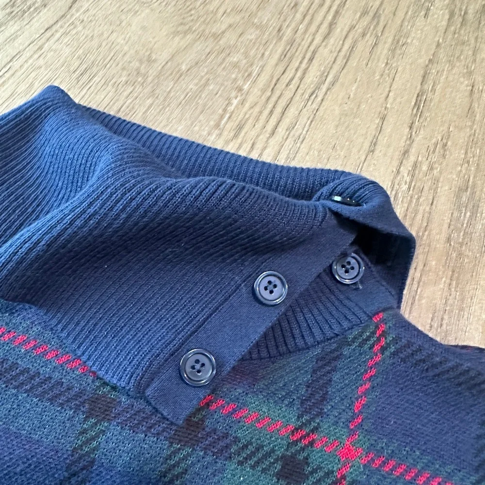 Talbots Button Turtleneck Sweater Size Medium Blue Plaid - Picture 4 of 8